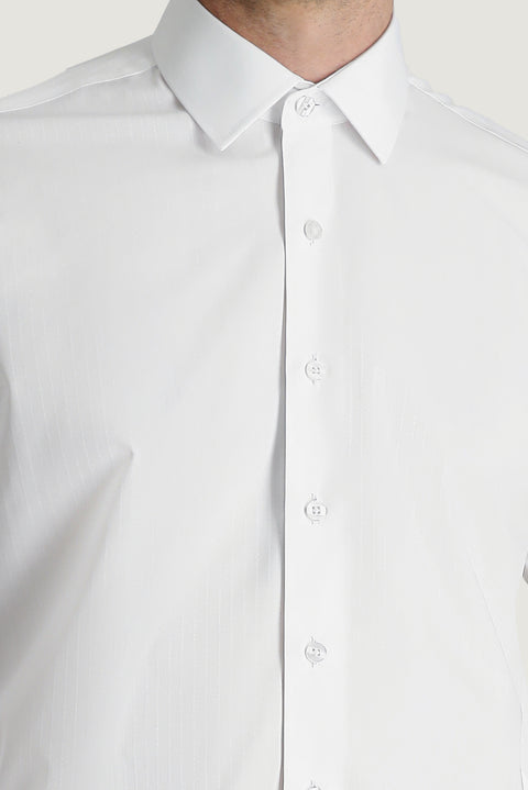 White Long-Sleeve Classic Striped Cotton Shirt