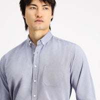 Dark Navy Long Sleeve Regular Fit Oxford Patterned Cotton Button-Down Shirt