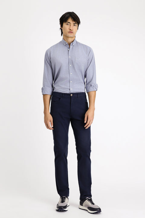Dark Navy Long Sleeve Regular Fit Oxford Patterned Cotton Button-Down Shirt