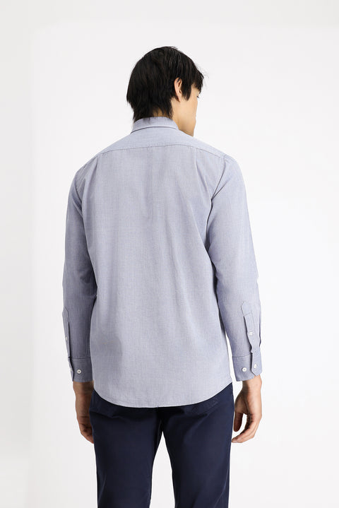 Dark Navy Long Sleeve Regular Fit Oxford Patterned Cotton Button-Down Shirt