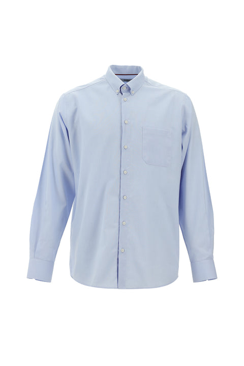 Light Blue Long Sleeve Regular Fit Oxford Pattern Cotton Button-Down Shirt