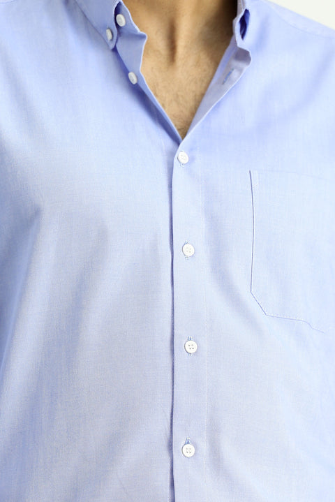 Dark Blue Long Sleeve Regular Fit Oxford Pattern Cotton Button-Down Shirt