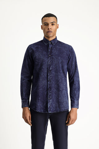  İndigo Uzun Kol Regular Fit Desenli Denim Pamuk Gömlek
