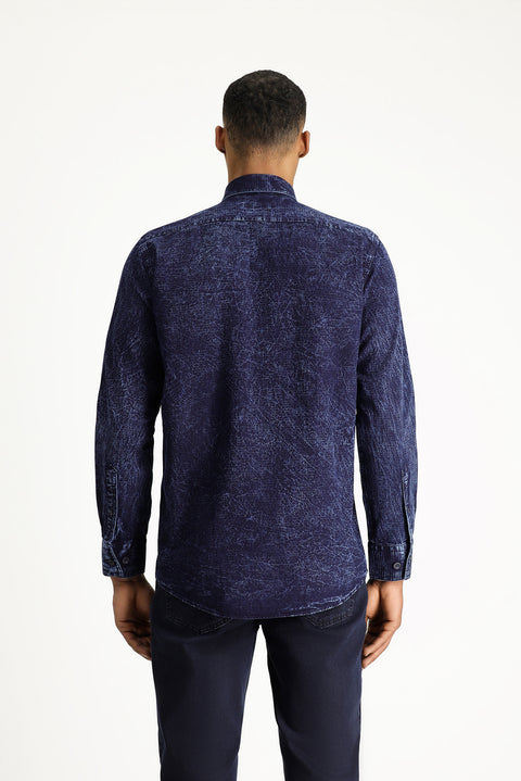 Indigo Long Sleeve Regular Fit Patterned Denim Cotton Shirt