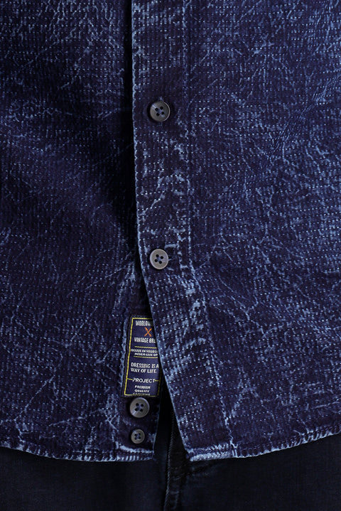 Indigo Long Sleeve Regular Fit Patterned Denim Cotton Shirt