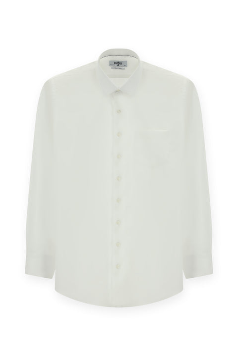 White Long Sleeve Classic Patterned Non-Iron Cotton Shirt