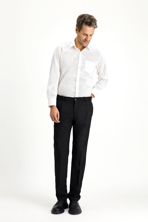 White Long Sleeve Classic Patterned Non-Iron Cotton Shirt