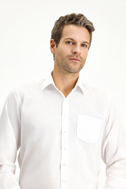 White Long Sleeve Classic Patterned Non-Iron Cotton Shirt