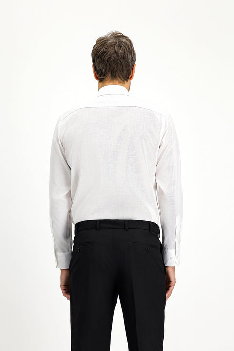 White Long Sleeve Classic Patterned Non-Iron Cotton Shirt