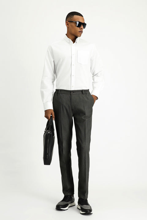 White Long Sleeve Regular Fit Patterned Cotton Shirt