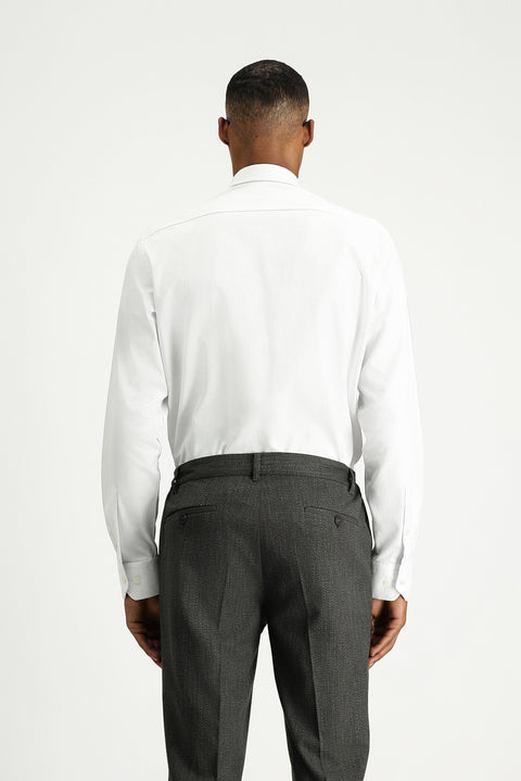 White Long Sleeve Regular Fit Patterned Cotton Shirt