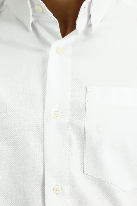 White Long Sleeve Regular Fit Patterned Cotton Shirt