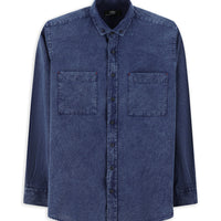 Indigo Long Sleeve Regular Fit Patterned Cotton Button-Down Collar Denim Look Shirt
