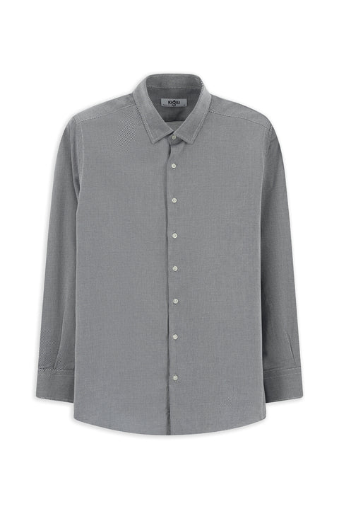 Black Long Sleeve Regular Fit Patterned Cotton Button-Down Collar Oxford Shirt