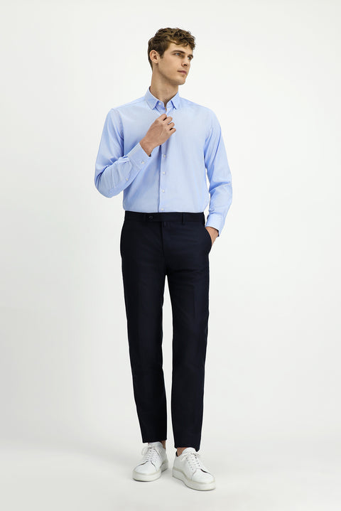 Light Blue Long Sleeve Regular Fit Patterned Cotton Button-Down Collar Oxford Shirt