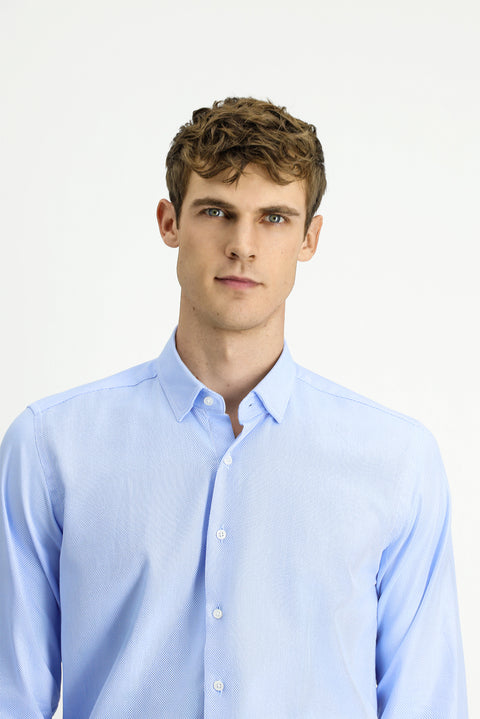 Light Blue Long Sleeve Regular Fit Patterned Cotton Button-Down Collar Oxford Shirt