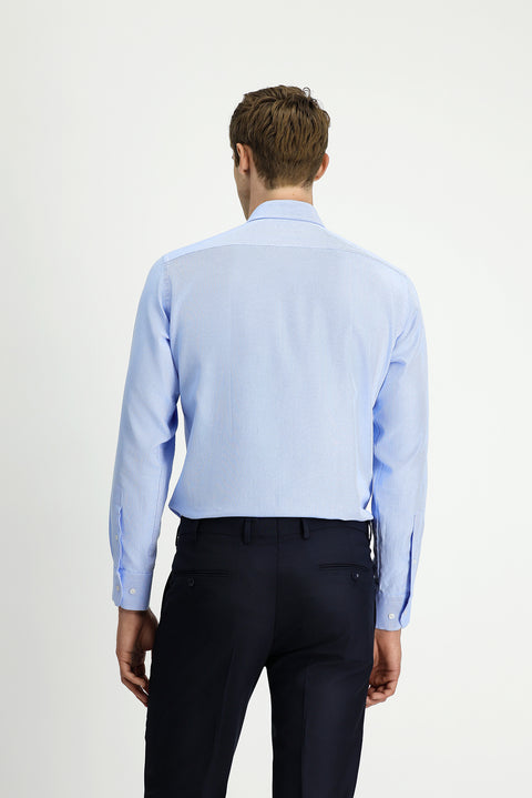 Light Blue Long Sleeve Regular Fit Patterned Cotton Button-Down Collar Oxford Shirt