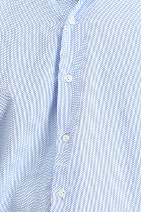 Light Blue Long Sleeve Regular Fit Patterned Cotton Button-Down Collar Oxford Shirt