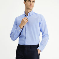 Blue Long Sleeve Regular Fit Patterned Cotton Button-Down Collar Oxford Shirt