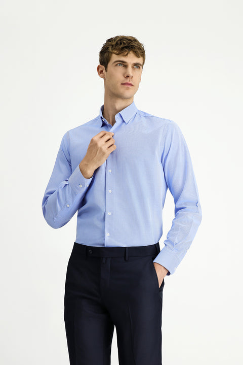 Blue Long Sleeve Regular Fit Patterned Cotton Button-Down Collar Oxford Shirt