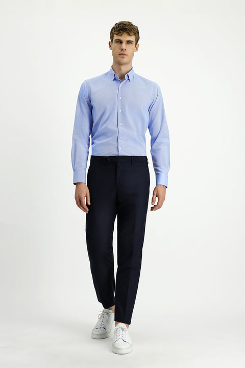 Blue Long Sleeve Regular Fit Patterned Cotton Button-Down Collar Oxford Shirt