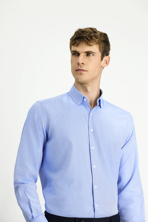 Blue Long Sleeve Regular Fit Patterned Cotton Button-Down Collar Oxford Shirt