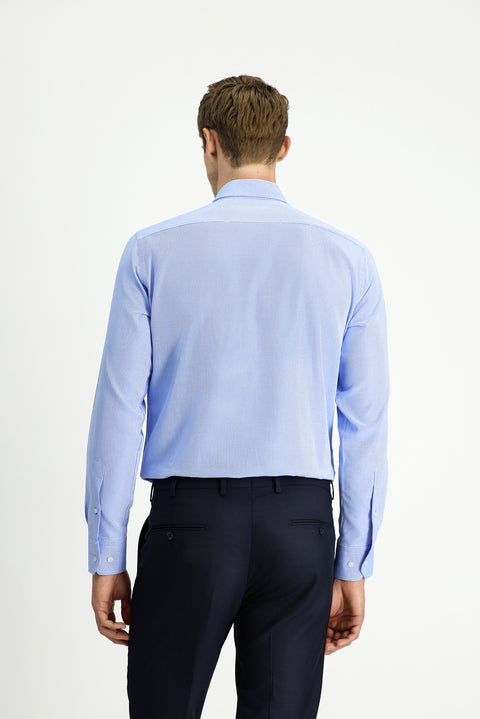 Blue Long Sleeve Regular Fit Patterned Cotton Button-Down Collar Oxford Shirt