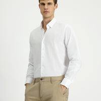 White Long Sleeve Regular Fit Patterned Cotton Button-Down Collar Oxford Shirt