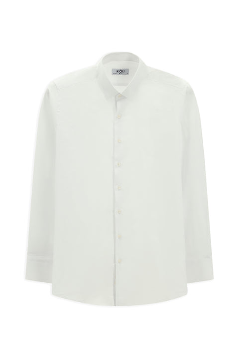 White Long Sleeve Regular Fit Patterned Cotton Button-Down Collar Oxford Shirt