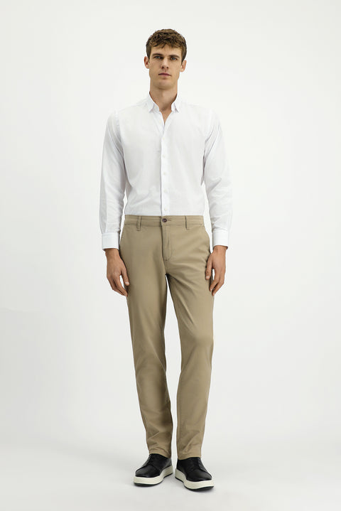 White Long Sleeve Regular Fit Patterned Cotton Button-Down Collar Oxford Shirt
