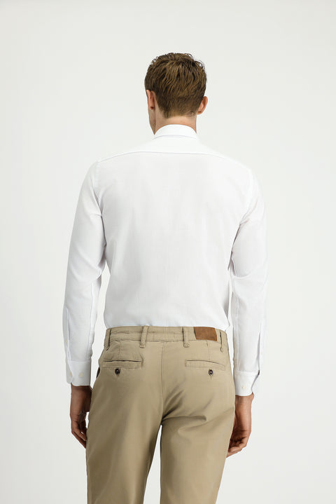 White Long Sleeve Regular Fit Patterned Cotton Button-Down Collar Oxford Shirt