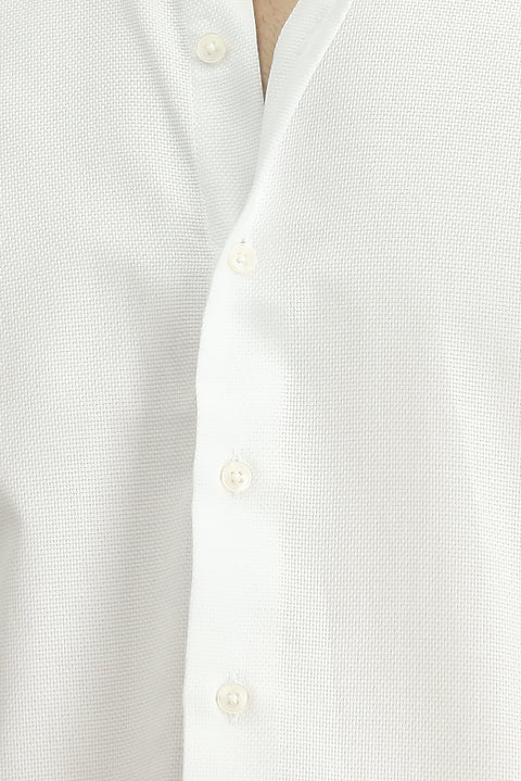 White Long Sleeve Regular Fit Patterned Cotton Button-Down Collar Oxford Shirt