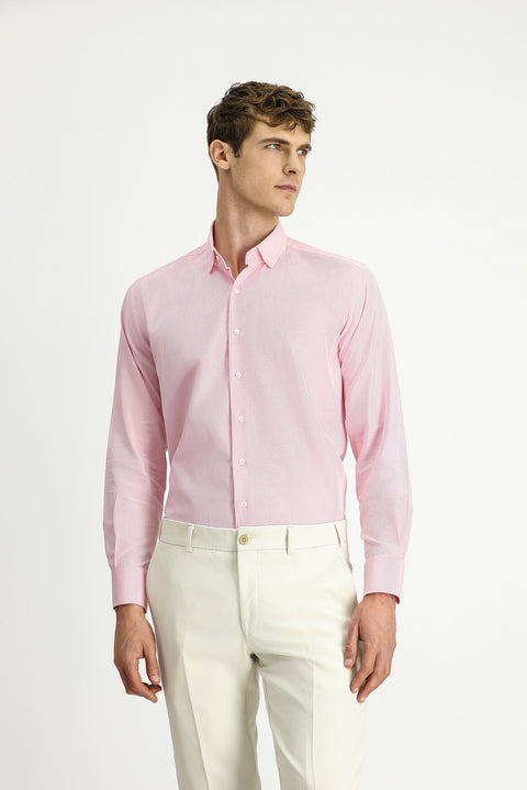 Pink Long Sleeve Regular Fit Patterned Cotton Button-Down Collar Oxford Shirt
