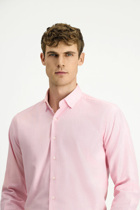Pink Long Sleeve Regular Fit Patterned Cotton Button-Down Collar Oxford Shirt