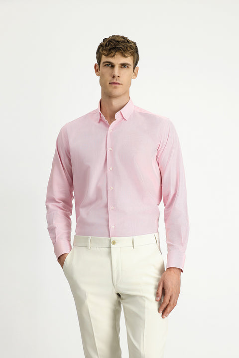 Pink Long Sleeve Regular Fit Patterned Cotton Button-Down Collar Oxford Shirt