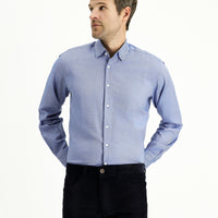 Navy Blue Long Sleeve Regular Fit Patterned Cotton Oxford Shirt