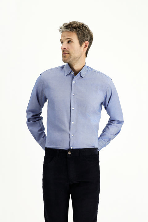 Navy Blue Long Sleeve Regular Fit Patterned Cotton Oxford Shirt