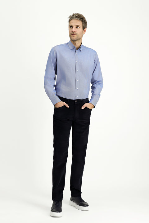 Navy Blue Long Sleeve Regular Fit Patterned Cotton Oxford Shirt