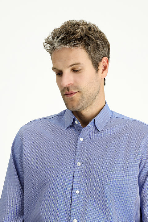 Navy Blue Long Sleeve Regular Fit Patterned Cotton Oxford Shirt