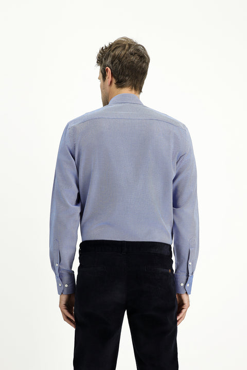 Navy Blue Long Sleeve Regular Fit Patterned Cotton Oxford Shirt