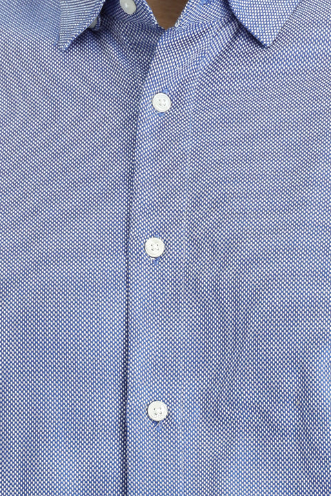 Navy Blue Long Sleeve Regular Fit Patterned Cotton Oxford Shirt