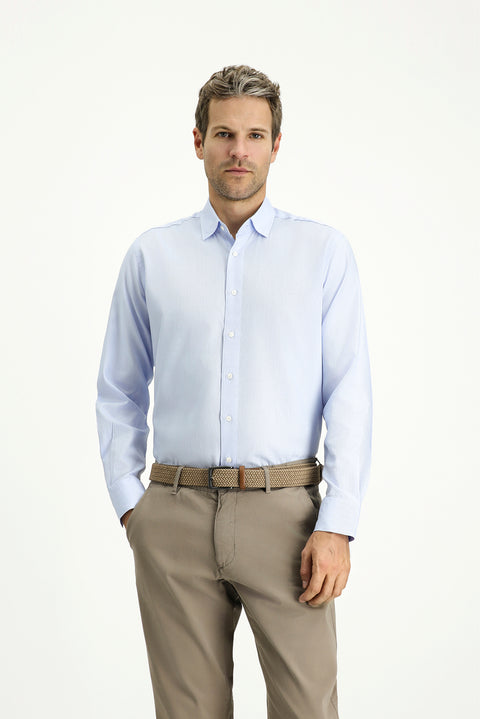 Blue Long Sleeve Regular Fit Patterned Cotton Oxford Shirt