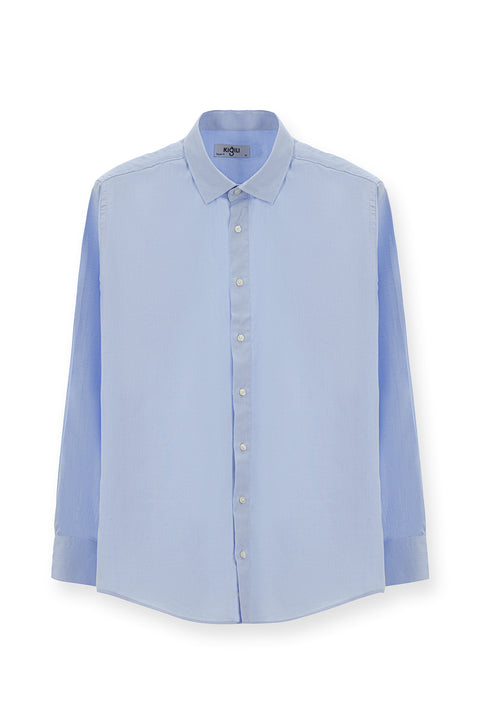 Blue Long Sleeve Regular Fit Patterned Cotton Oxford Shirt