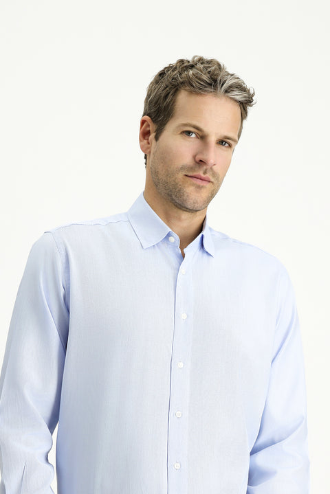 Blue Long Sleeve Regular Fit Patterned Cotton Oxford Shirt