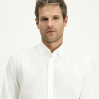 White Long Sleeve Regular Fit Patterned Cotton Oxford Shirt