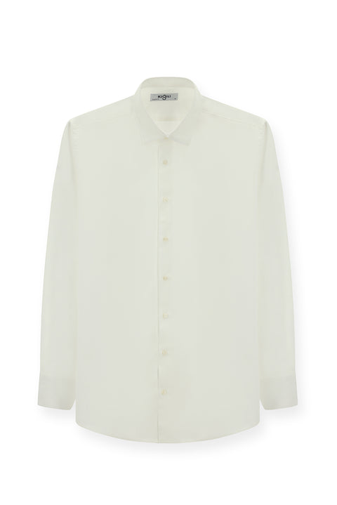 White Long Sleeve Regular Fit Patterned Cotton Oxford Shirt