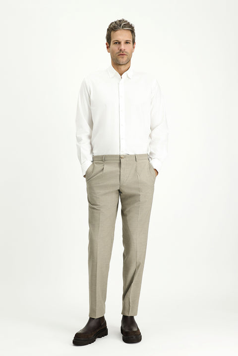 White Long Sleeve Regular Fit Patterned Cotton Oxford Shirt