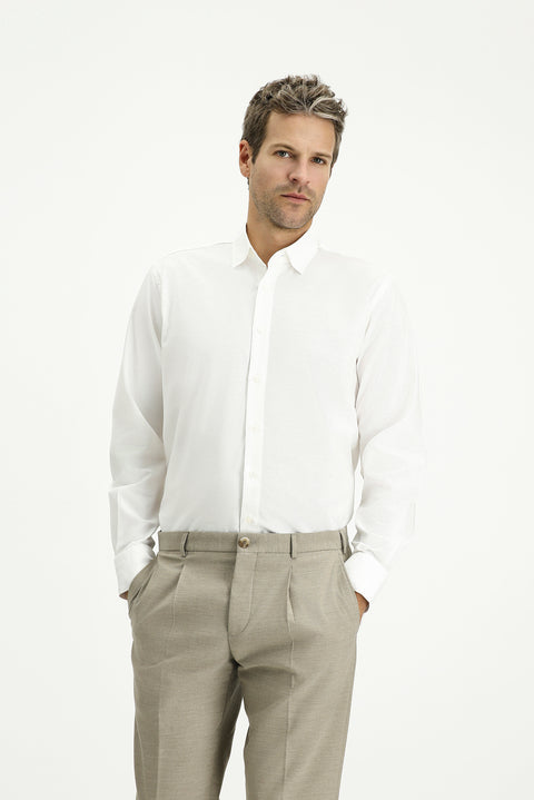 White Long Sleeve Regular Fit Patterned Cotton Oxford Shirt
