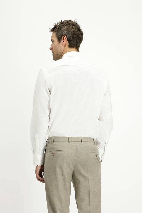 White Long Sleeve Regular Fit Patterned Cotton Oxford Shirt