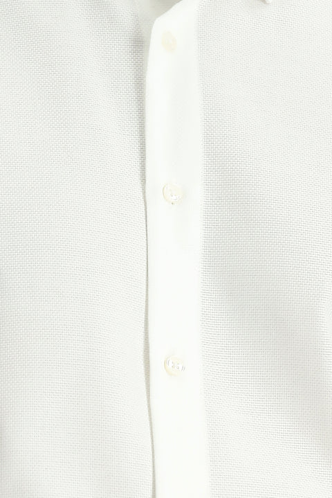 White Long Sleeve Regular Fit Patterned Cotton Oxford Shirt